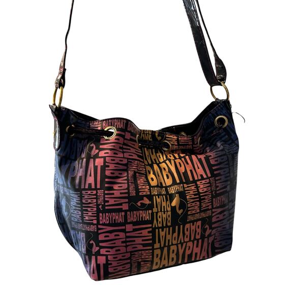 Vintage Y2K BabyPhat Shoulder Bag Black Multicolor Logo Print Adjustable Strap - Picture 2 of 16